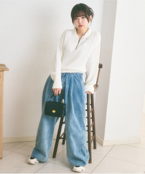 Ada.(エイダ)の「<Peachyyouth × Ada.>袖口2WAY ハーフジップ サマーニット(ニット/セーター・レディース・ブラック/ホワイト/ネイビー・FREE)」の17枚目の写真