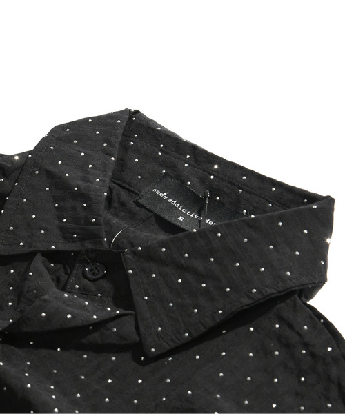 【セール】【neos】ルーズシルエット ドット ラインストーン シアー ストライプ ロールアップ ハーフスリーブ シャツ（シャツ/ブラウス）｜neos（ネオス）