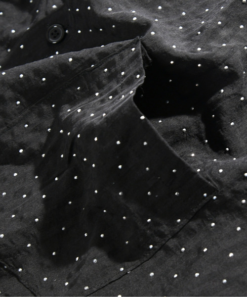 【セール】【neos】ルーズシルエット ドット ラインストーン シアー ストライプ ロールアップ ハーフスリーブ シャツ（シャツ/ブラウス）｜neos（ネオス）