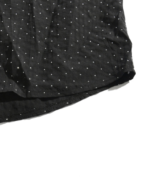 【セール】【neos】ルーズシルエット ドット ラインストーン シアー ストライプ ロールアップ ハーフスリーブ シャツ（シャツ/ブラウス）｜neos（ネオス）