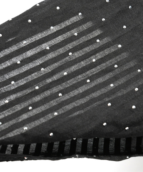 【セール】【neos】ルーズシルエット ドット ラインストーン シアー ストライプ ロールアップ ハーフスリーブ シャツ（シャツ/ブラウス）｜neos（ネオス）