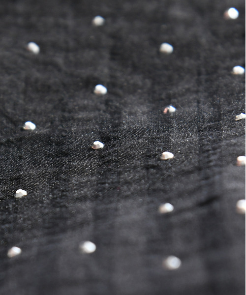 【セール】【neos】ルーズシルエット ドット ラインストーン シアー ストライプ ロールアップ ハーフスリーブ シャツ（シャツ/ブラウス）｜neos（ネオス）