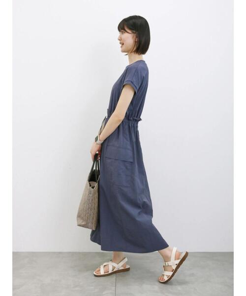 ぷー★新品★サマンサモスモス★blue★異素材使いノースリーブワンピース。 新品タグ付き Samansa Mos2 サマンサモスモス 綿麻スカラップ
