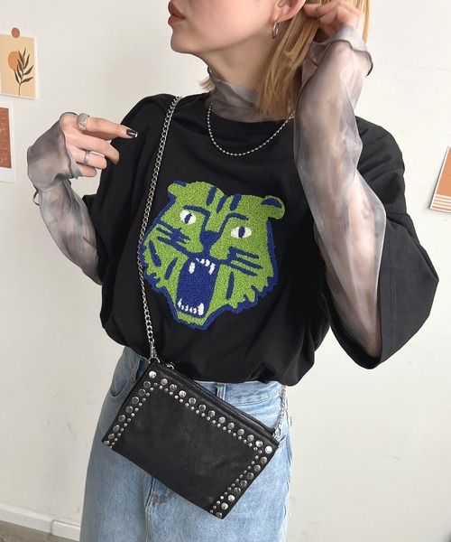 Futier land（フューティアランド）の「トラ相良刺繍BIGTシャツ（Tシャツ/カットソー・レディース・ブラック/ブルー/オートミール/ホワイト・FREE）」の13枚目の写真