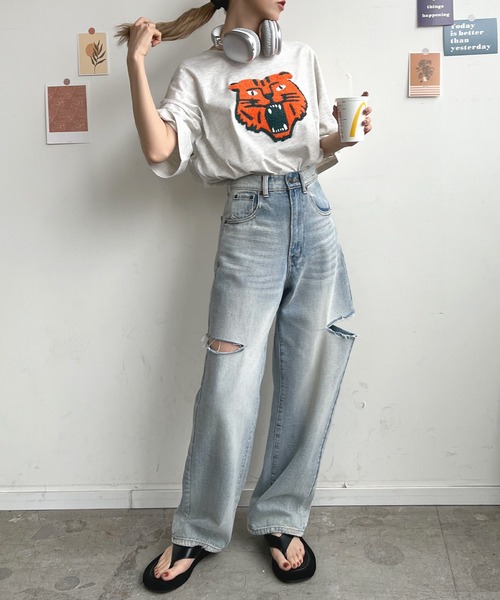 Futier land（フューティアランド）の「トラ相良刺繍BIGTシャツ（Tシャツ/カットソー・レディース・ブラック/ブルー/オートミール/ホワイト・FREE）」の18枚目の写真