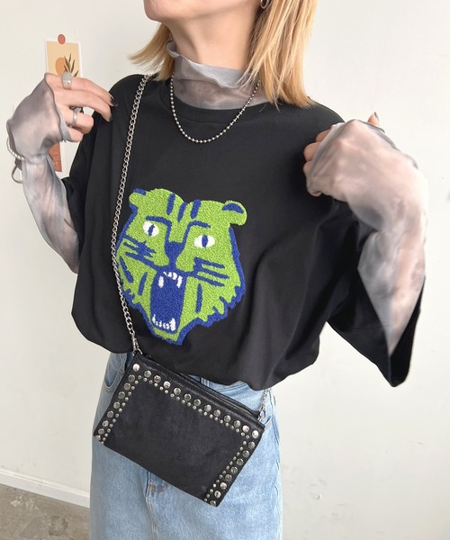 Futier land（フューティアランド）の「トラ相良刺繍BIGTシャツ（Tシャツ/カットソー・レディース・ブラック/ブルー/オートミール/ホワイト・FREE）」の7枚目の写真