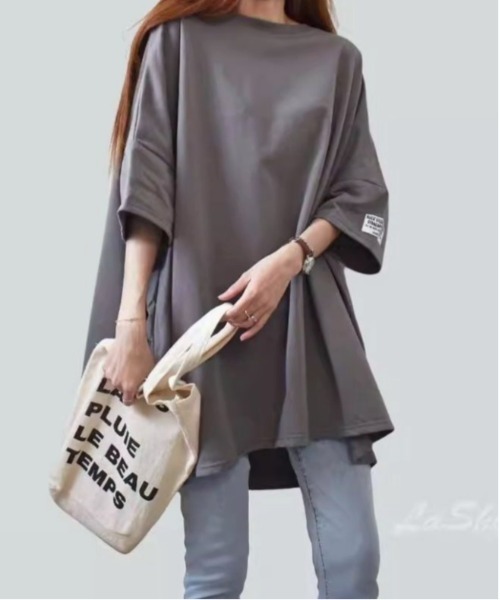 COMON+(コモンプラス)の「ドルマンスリーブロング丈オーバーサイズTシャツ(Tシャツ/カットソー・レディース・オレンジ/ブラック/カーキ/グレー・FREE)」の9枚目の写真
