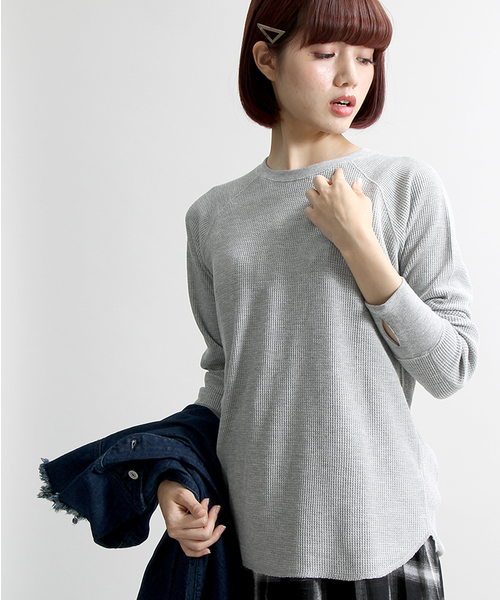 WEGO（ウィゴー）の「WEGO/ワッフルラウンドTシャツ（Tシャツ/カットソー・レディース・アイボリー/杢グレー/ブルー系その他/カーキ・FREE）」の3枚目の写真