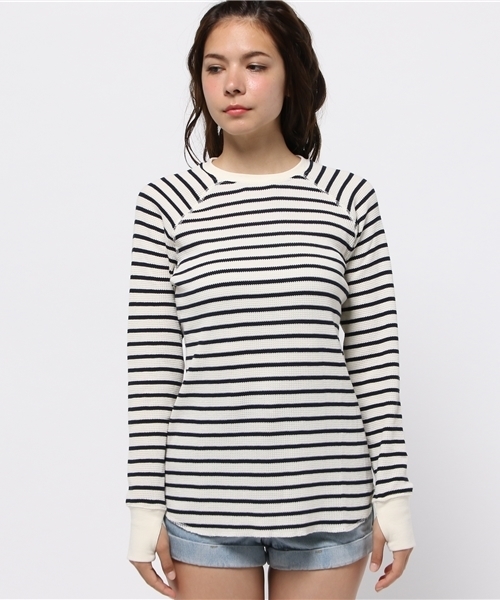 WEGO（ウィゴー）の「WEGO/ワッフルラウンドTシャツ（Tシャツ/カットソー・レディース・アイボリー/杢グレー/ブルー系その他/カーキ・FREE）」の12枚目の写真