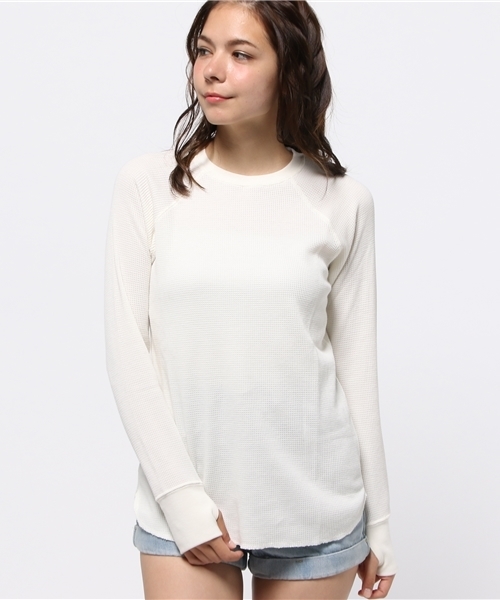 WEGO（ウィゴー）の「WEGO/ワッフルラウンドTシャツ（Tシャツ/カットソー・レディース・アイボリー/杢グレー/ブルー系その他/カーキ・FREE）」の9枚目の写真