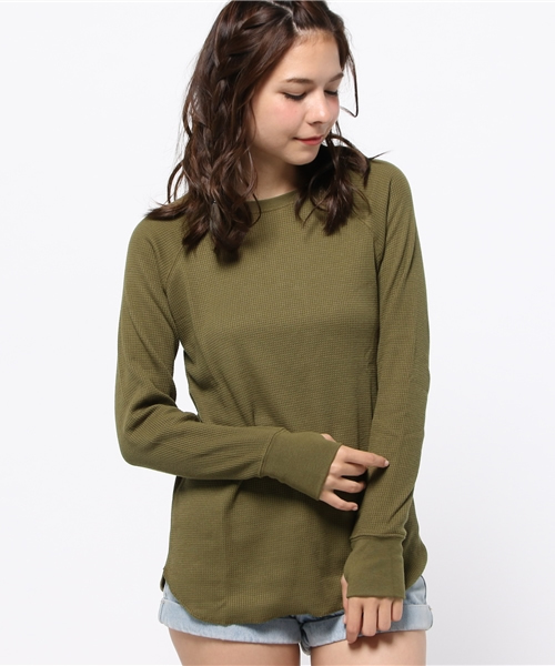 WEGO（ウィゴー）の「WEGO/ワッフルラウンドTシャツ（Tシャツ/カットソー・レディース・アイボリー/杢グレー/ブルー系その他/カーキ・FREE）」の11枚目の写真