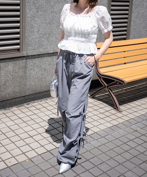 WEGO(ウィゴー)の「WEGO/サイドリボンパラシュートパンツ(カーゴパンツ・レディース・ライトピンク/ブラック/オフホワイト/グレー/オリーブ・SMALL/MEDIUM)」の18枚目の写真