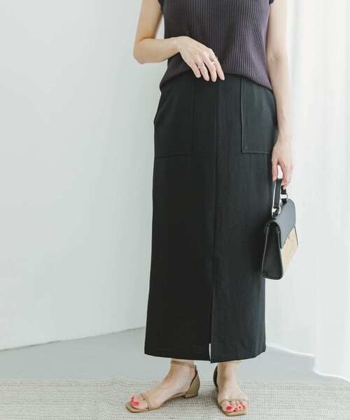 ITEMS URBANRESEARCH（アイテムズ アーバンリサーチ）の「リネンライクタイトスカート（スカート・レディース・グレー系その他/ブラック/キャメル・FREE）」の2枚目の写真