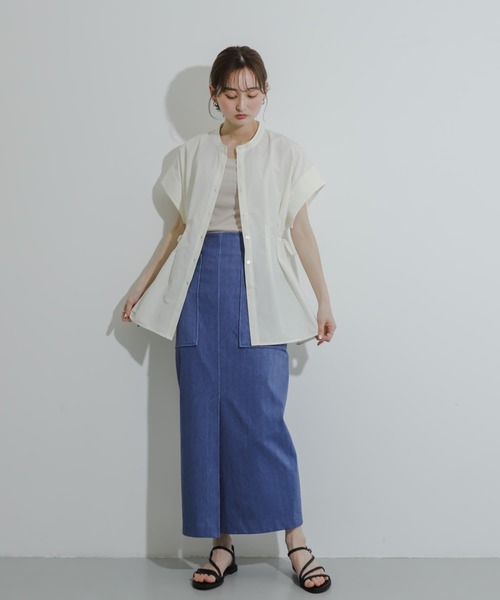 SENSE OF PLACE by URBAN RESEARCH（センスオブプレイスバイアーバンリサーチ）の「ウエストシャーリングペプラムブラウス（シャツ/ブラウス・レディース・オフホワイト/ブラック/ブルー・ONE）」の8枚目の写真