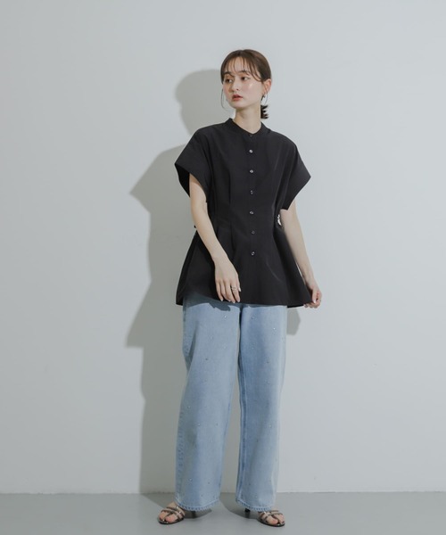 SENSE OF PLACE by URBAN RESEARCH（センスオブプレイスバイアーバンリサーチ）の「ウエストシャーリングペプラムブラウス（シャツ/ブラウス・レディース・オフホワイト/ブラック/ブルー・ONE）」の14枚目の写真