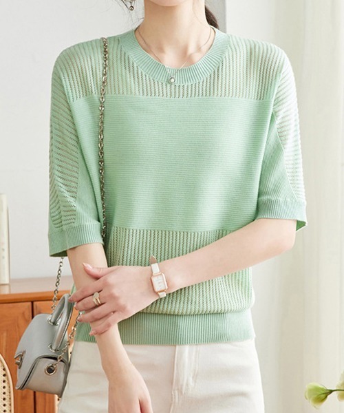 Miniministore（ミニミニストア）の「ニットトップス きれいめ 体型カバー大人（ニット/セーター・レディース・ブラック/ピンク/ミント/ベージュ・FREE）」の3枚目の写真
