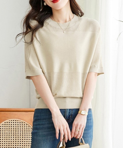 Miniministore（ミニミニストア）の「ニットトップス きれいめ 体型カバー大人（ニット/セーター・レディース・ブラック/ピンク/ミント/ベージュ・FREE）」の6枚目の写真