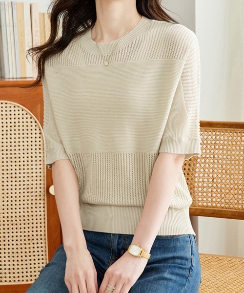 Miniministore（ミニミニストア）の「ニットトップス きれいめ 体型カバー大人（ニット/セーター・レディース・ブラック/ピンク/ミント/ベージュ・FREE）」の8枚目の写真
