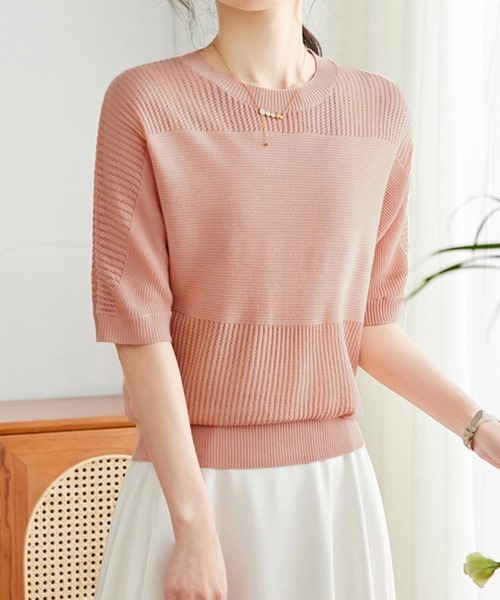 Miniministore（ミニミニストア）の「ニットトップス きれいめ 体型カバー大人（ニット/セーター・レディース・ブラック/ピンク/ミント/ベージュ・FREE）」の12枚目の写真