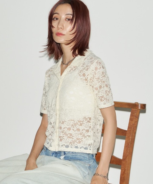 Auntie Rosa Holiday（アンティローザホリデー）の「レースショートスリーブシャツ（シャツ/ブラウス・レディース・ブラック/アイボリー・FREE）」の6枚目の写真