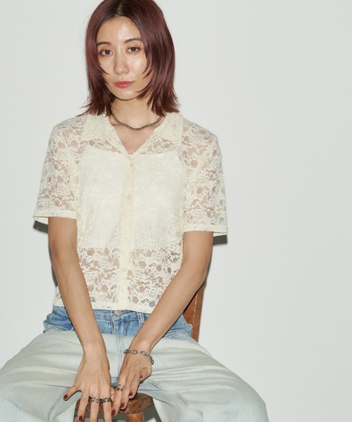 Auntie Rosa Holiday（アンティローザホリデー）の「レースショートスリーブシャツ（シャツ/ブラウス・レディース・ブラック/アイボリー・FREE）」の4枚目の写真