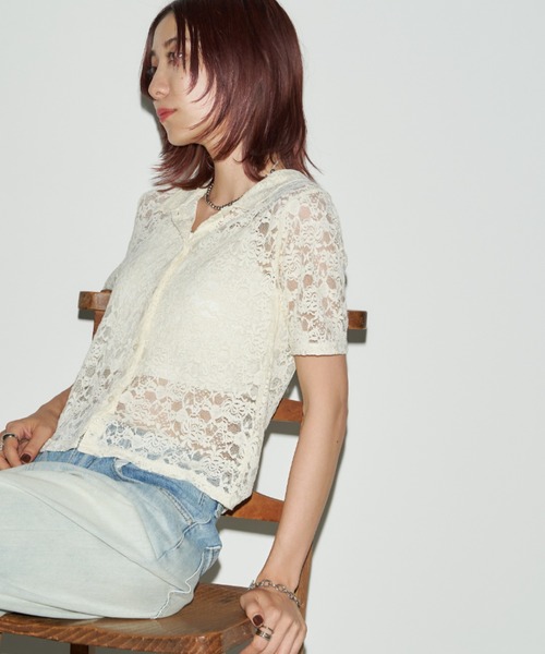 Auntie Rosa Holiday（アンティローザホリデー）の「レースショートスリーブシャツ（シャツ/ブラウス・レディース・ブラック/アイボリー・FREE）」の7枚目の写真
