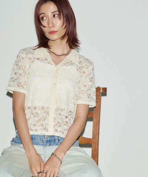 Auntie Rosa Holiday（アンティローザホリデー）の「レースショートスリーブシャツ（シャツ/ブラウス・レディース・ブラック/アイボリー・FREE）」の3枚目の写真