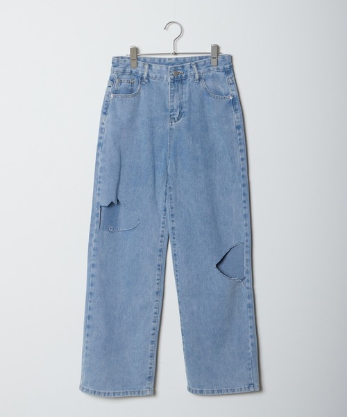 Chick（チック）の「Cut Out Straight Denim Pants / カットアウトストレートデニムパンツ（デニムパンツ・レディース・ブラック/ブルー・S/M/L）」の5枚目の写真