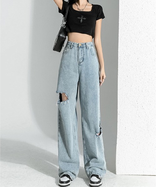 Chick（チック）の「Cut Out Straight Denim Pants / カットアウトストレートデニムパンツ（デニムパンツ・レディース・ブラック/ブルー・S/M/L）」の18枚目の写真