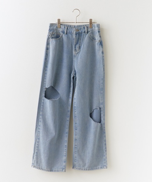 デニム・ジーパン CUT-OUT JEANS セール】Cut Out Straight Denim Pants / カットアウト