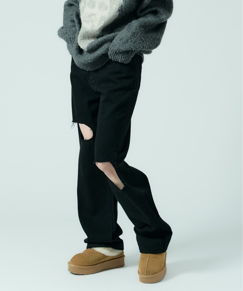 セール】Cut Out Straight Denim Pants / カットアウト