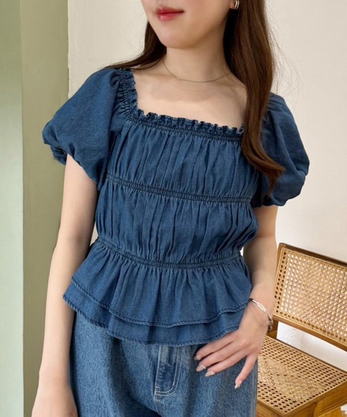 one after another NICE CLAUP（ワンアフターアナザーナイスクラップ）の「バックレースアップ2wayブラウス（シャツ/ブラウス・レディース・ブラック/オフホワイト/ピンク/ブルー・FREE）」の4枚目の写真