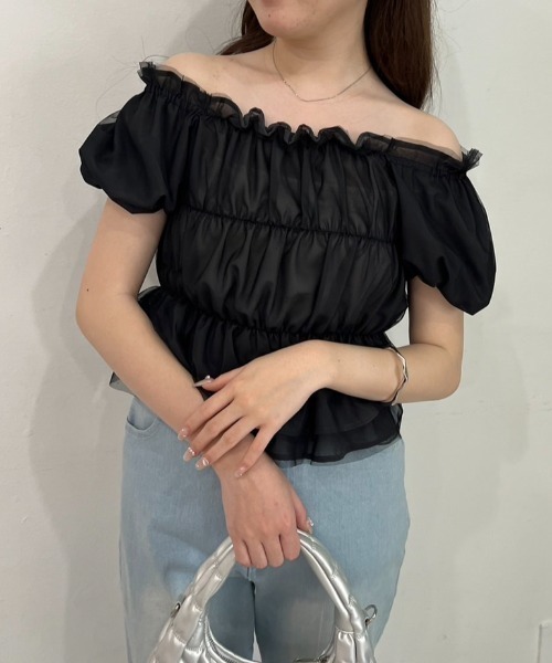 one after another NICE CLAUP（ワンアフターアナザーナイスクラップ）の「バックレースアップ2wayブラウス（シャツ/ブラウス・レディース・ブラック/オフホワイト/ピンク/ブルー・FREE）」の3枚目の写真