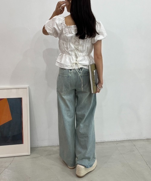 one after another NICE CLAUP（ワンアフターアナザーナイスクラップ）の「バックレースアップ2wayブラウス（シャツ/ブラウス・レディース・ブラック/オフホワイト/ピンク/ブルー・FREE）」の14枚目の写真