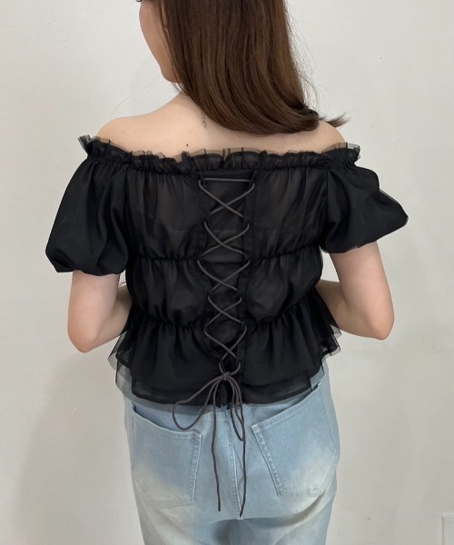 one after another NICE CLAUP（ワンアフターアナザーナイスクラップ）の「バックレースアップ2wayブラウス（シャツ/ブラウス・レディース・ブラック/オフホワイト/ピンク/ブルー・FREE）」の21枚目の写真