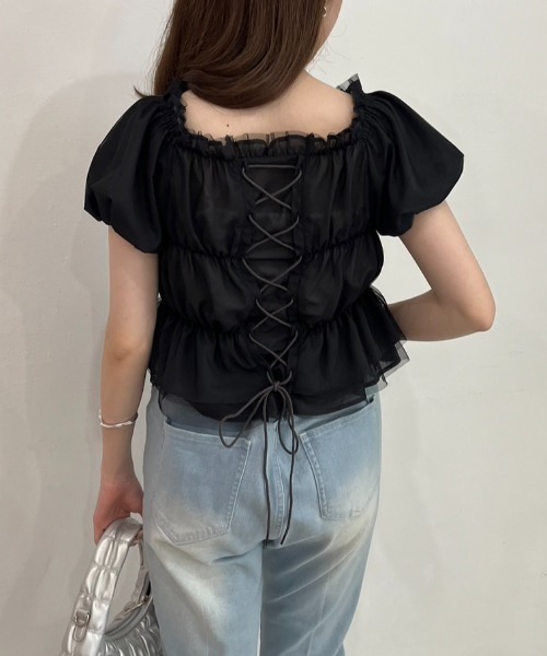 one after another NICE CLAUP（ワンアフターアナザーナイスクラップ）の「バックレースアップ2wayブラウス（シャツ/ブラウス・レディース・ブラック/オフホワイト/ピンク/ブルー・FREE）」の22枚目の写真