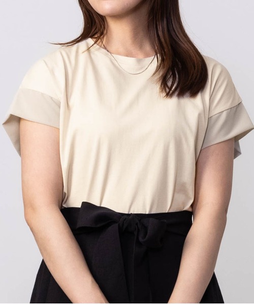 HusHusH(ハッシュアッシュ)の「HusHusH ハッシュアッシュ シルケット 袖切り替え Tシャツ(Tシャツ/カットソー・レディース・ホワイト/ベージュ/ブラック・M/L)」の1枚目の写真