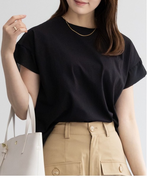 HusHusH(ハッシュアッシュ)の「HusHusH ハッシュアッシュ シルケット 袖切り替え Tシャツ(Tシャツ/カットソー・レディース・ホワイト/ベージュ/ブラック・M/L)」の3枚目の写真