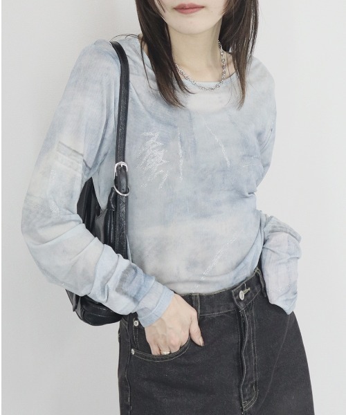 セール】ルーズパターンシアートップ／loose pattern sheer top