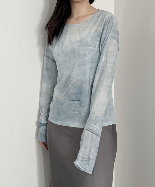 セール】ルーズパターンシアートップ／loose pattern sheer top
