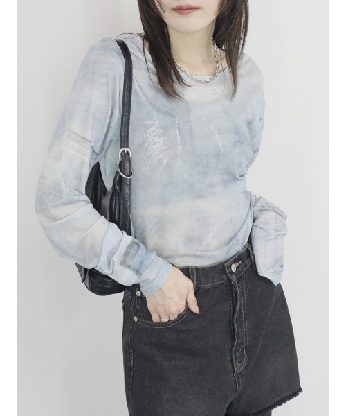 セール】ルーズパターンシアートップ／loose pattern sheer top
