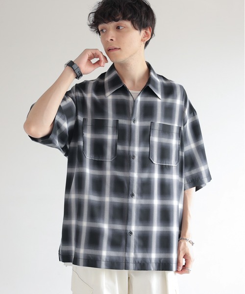 RAGEBLUE（レイジブルー）の「オンブレチェック/レギュラーカラーオーバーサイズシャツ（シャツ/ブラウス・メンズ・ネイビー/マスタード/ライトブルー/ブラック・MEDIUM/LARGE）」の2枚目の写真