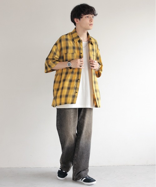 RAGEBLUE（レイジブルー）の「オンブレチェック/レギュラーカラーオーバーサイズシャツ（シャツ/ブラウス・メンズ・ネイビー/マスタード/ライトブルー/ブラック・MEDIUM/LARGE）」の13枚目の写真