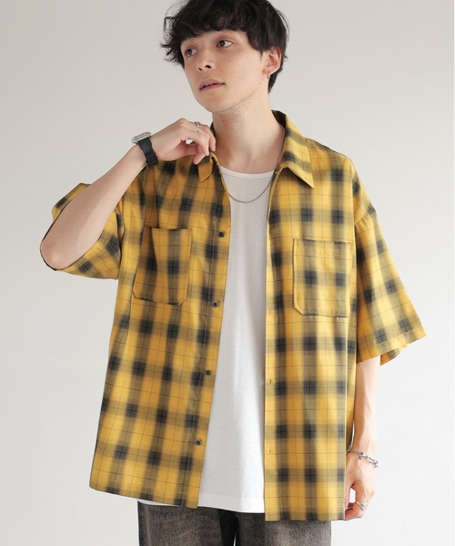 RAGEBLUE（レイジブルー）の「オンブレチェック/レギュラーカラーオーバーサイズシャツ（シャツ/ブラウス・メンズ・ネイビー/マスタード/ライトブルー/ブラック・MEDIUM/LARGE）」の16枚目の写真