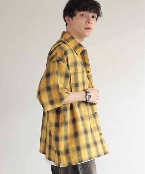 RAGEBLUE（レイジブルー）の「オンブレチェック/レギュラーカラーオーバーサイズシャツ（シャツ/ブラウス・メンズ・ネイビー/マスタード/ライトブルー/ブラック・MEDIUM/LARGE）」の17枚目の写真