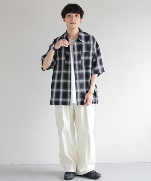 RAGEBLUE（レイジブルー）の「オンブレチェック/レギュラーカラーオーバーサイズシャツ（シャツ/ブラウス・メンズ・ネイビー/マスタード/ライトブルー/ブラック・MEDIUM/LARGE）」の5枚目の写真