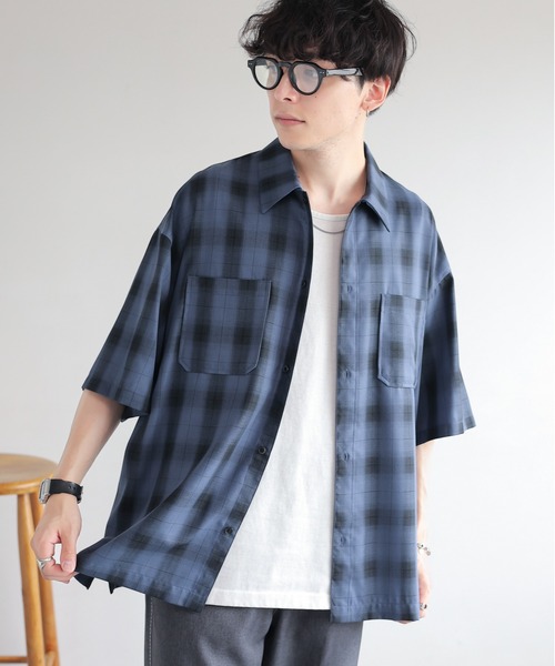 RAGEBLUE（レイジブルー）の「オンブレチェック/レギュラーカラーオーバーサイズシャツ（シャツ/ブラウス・メンズ・ネイビー/マスタード/ライトブルー/ブラック・MEDIUM/LARGE）」の20枚目の写真