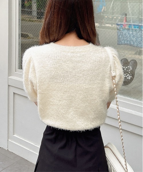 INGNI（イング）の「ロゴ刺しゅうフェザー半袖ニット（ニット/セーター・レディース・ピンク系2/グレー×ホワイト/ホワイト×ブラック/ブラック×ホワイト・M）」の8枚目の写真