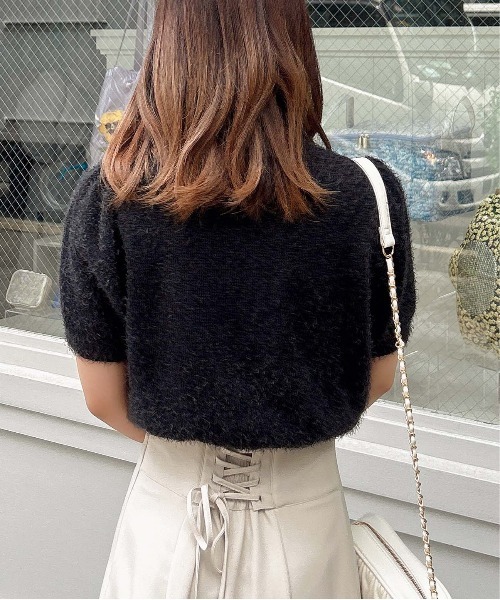 INGNI（イング）の「ロゴ刺しゅうフェザー半袖ニット（ニット/セーター・レディース・ピンク系2/グレー×ホワイト/ホワイト×ブラック/ブラック×ホワイト・M）」の21枚目の写真