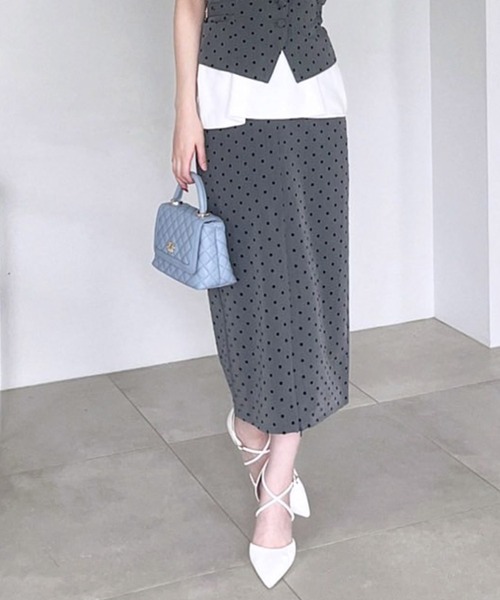 ROYAL PARTY（ロイヤルパーティー）の「スリットファスナードットタイトスカート（スカート・レディース・グレー/ブラック/その他1・FREE）」の4枚目の写真